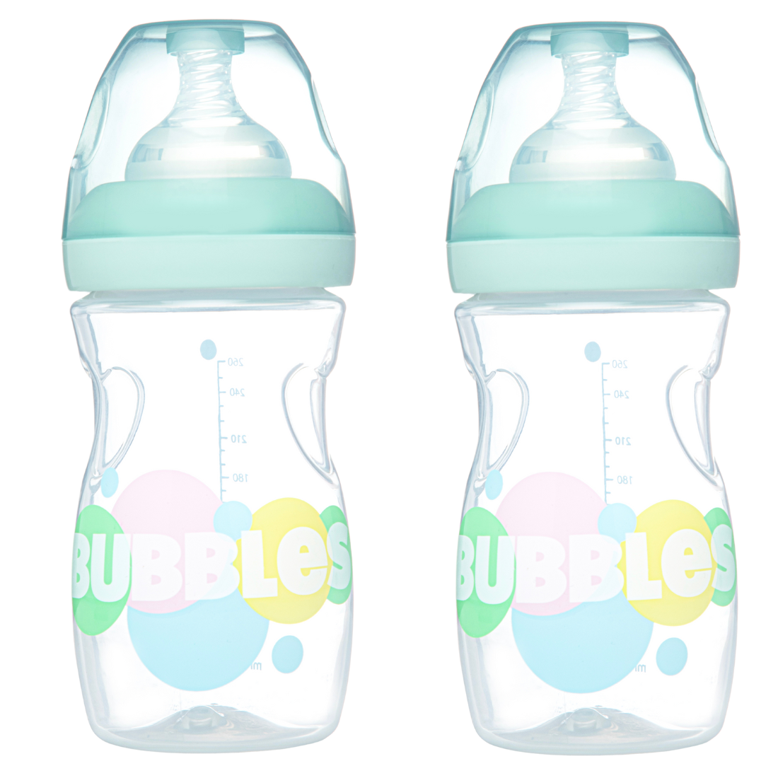 Bubbles Wide-neck BPA Free For Babies, Anti-Colic 260 ml Feeding Bottle With an Extra Nipple -Green (Pack of 2)